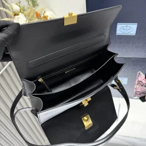 Prada Leather Briefcase Medium Black Gold Hardware