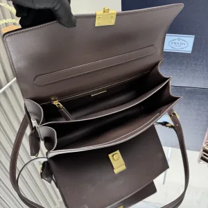 Prada Leather Briefcase Medium Dark Brown Gold Hardware