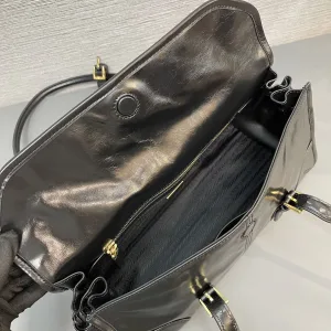 Prada Patent Leather Tote Medium Black Silver Hardware