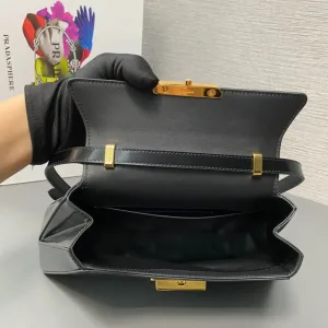 Prada Pyramid Chain Shoulder Bag Small Black Gold Hardware