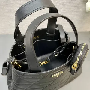 Prada Quilted Top Handle Medium Black Gold Hardware