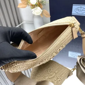 Prada Raffia Gift Set Medium Natural Gold Hardware