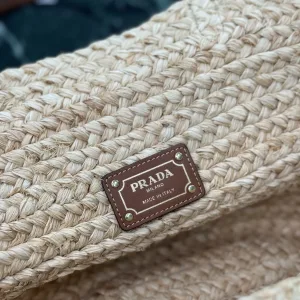 Prada Raffia Logo Tote Medium Natural Brown Gold Hardware