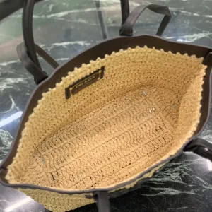 Prada Raffia Logo Tote Small Natural Black Gold Hardware Variant 2