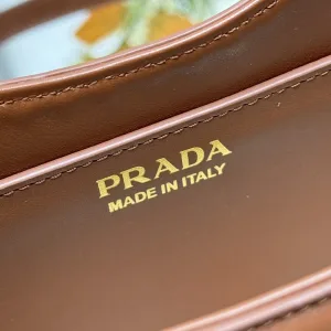 Prada Raffia Moon Bag Medium Natural Brown Gold Hardware