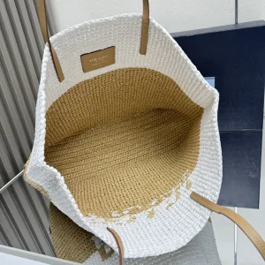 Prada Raffia Shopper Large Natural Gold Hardware