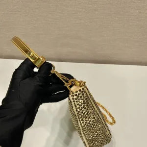 Prada Raffia Triangle Shoulder Bag Small Natural Gold Hardware