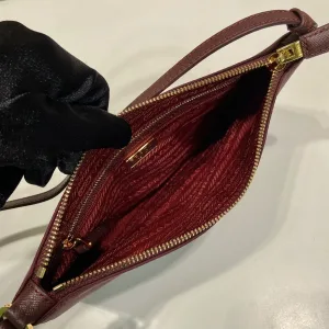 Prada ReEdition Shoulder Bag Small Burgundy Silver Hardware