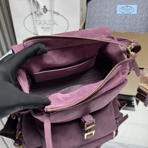 Prada ReNylon Buckle Shoulder Bag Large Burgundy Silver Hardware