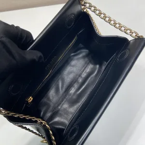 Prada Saffiano Chain Shoulder Bag Small Black Gold Hardware