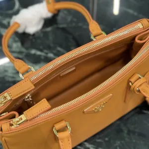 Prada Saffiano Double Tote Medium Caramel Gold Hardware