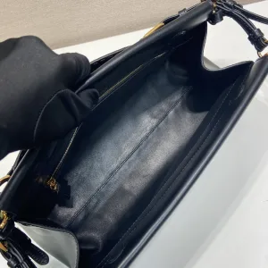 Prada Satin Shoulder Bag Small Black Gold Hardware