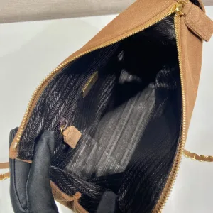Prada Suede Tote Medium Brown Gold Hardware