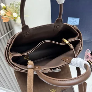 Prada Suede Tote Medium Brown Silver Hardware