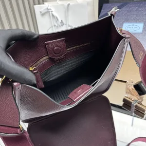 Prada Triangle Tote Medium Burgundy Silver Hardware