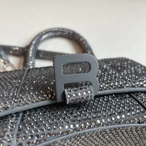 Balenciaga Hourglass Top Handle Mini Gray Crystal 19cm