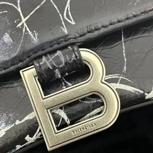 Balenciaga Hourglass Top Handle Small Black Graffiti 23cm