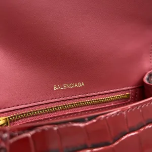 Balenciaga Hourglass Top Handle Small Burgundy Croc 23cm