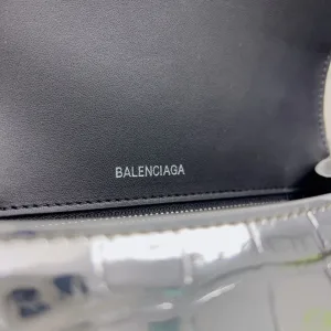 Balenciaga Hourglass Top Handle Small Silver Croc 23cm