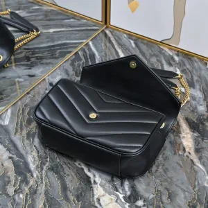 Saint Laurent LouLou Shoulder Bag Medium Black Gold Hardware Exact Size Unknown 037