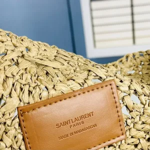 Saint Laurent Raffia Basket Tote Bag Large Beige Gold Hardware Exact Size Unknown 005