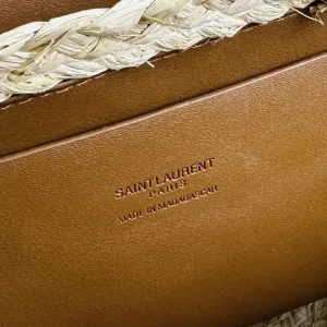 Saint Laurent Raffia Basket Tote Bag Large Brown Gold Hardware Exact Size Unknown 006