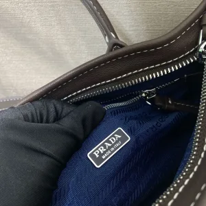 Prada Buckle Barrel Bag Medium Navy Silver Hardware