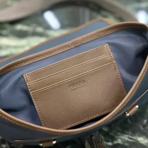 Prada Buckle Crossbody Small Navy Brown Silver Hardware