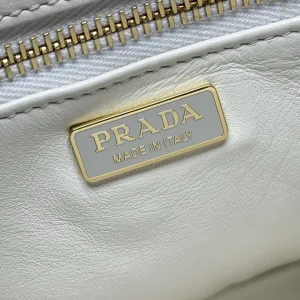 Prada Buckle Satchel Medium White Silver Hardware