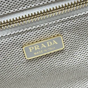 Prada Canvas Tote Medium White Brown Gold Hardware Variant 2