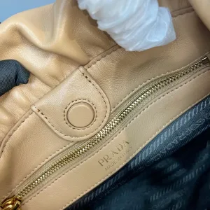 Prada Drawstring Bucket Bag Small Caramel Gold Hardware