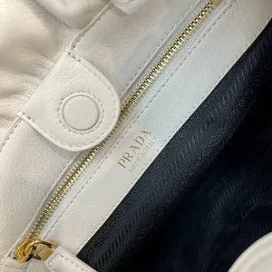 Prada Drawstring Bucket Bag Small White Gold Hardware