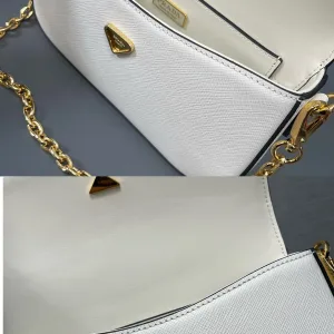 Prada Flap Chain Shoulder Bag Small White Gold Hardware