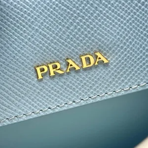 Prada Galleria Top Handle Small Light Blue Gold Hardware