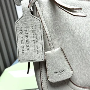 Prada Hobo Shoulder Bag Medium White Silver Hardware