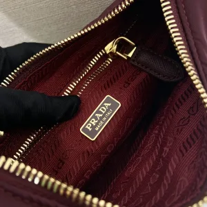 Prada ReEdition Shoulder Bag Small Burgundy Silver Hardware Variant 2