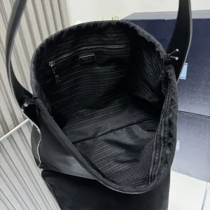 Prada ReNylon Bucket Bag Medium Black Silver Hardware