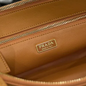 Prada Saffiano Double Tote Medium Caramel Gold Hardware