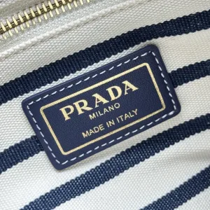 Prada Striped Bucket Bag Medium White Black Gold Hardware