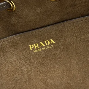 Prada Suede Bucket Bag Medium Taupe Gold Hardware