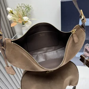 Prada Suede Moon Bag Medium Beige Gold Hardware