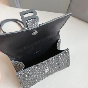 Balenciaga Hourglass Top Handle Mini Gray Crystal 19cm