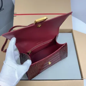 Balenciaga Hourglass Top Handle Small Burgundy Croc 23cm
