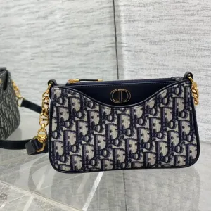 Dior 30 Montaigne Avenue Small 20cm Blue Oblique-3