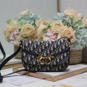 Dior 30 Montaigne Avenue Small 20cm Blue Oblique-4