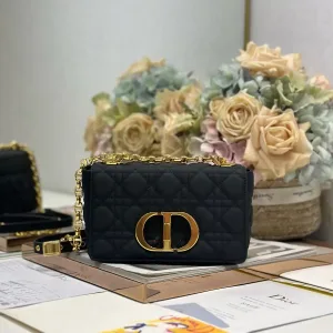 Dior Caro Chain Bag Small 20cm Black Cannage-2