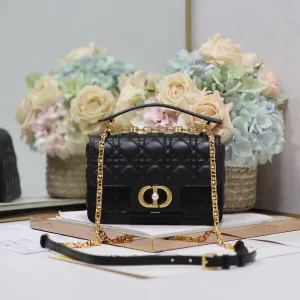 Dior Caro Chain Bag Small 20cm Black Cannage-3