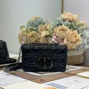Dior Caro Chain Bag Small 20cm Black Patent-3