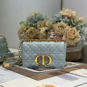 Dior Caro Chain Bag Small 20cm Light Blue Cannage