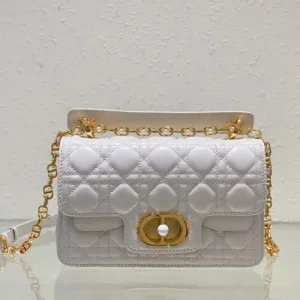 Dior Caro Chain Bag Small 20cm White Cannage-2